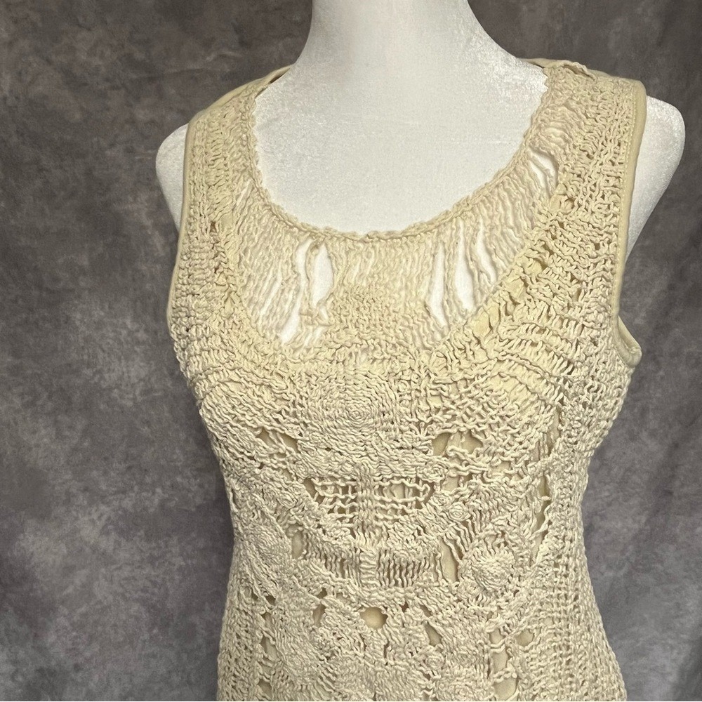 Adiva‎ Cream Crochet Sleeveless Top Lined M Boho Festival Summer Retro Indie